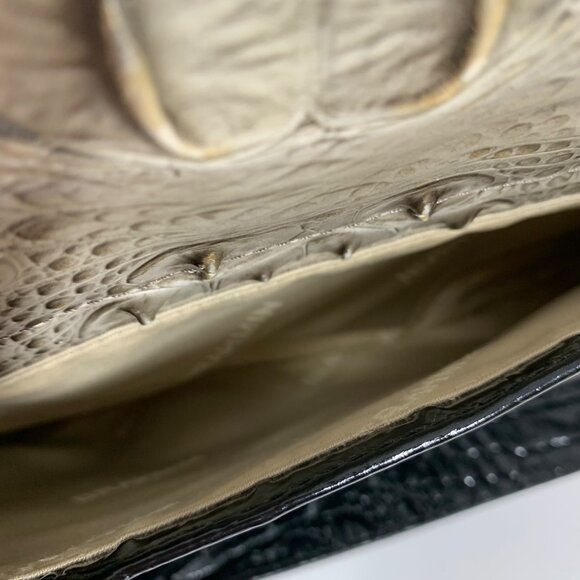 BRAHMIN Fold Over Clasp Shoulder Bag Clutch Crocodile Embossed Leather Silver - Picture 13 of 14